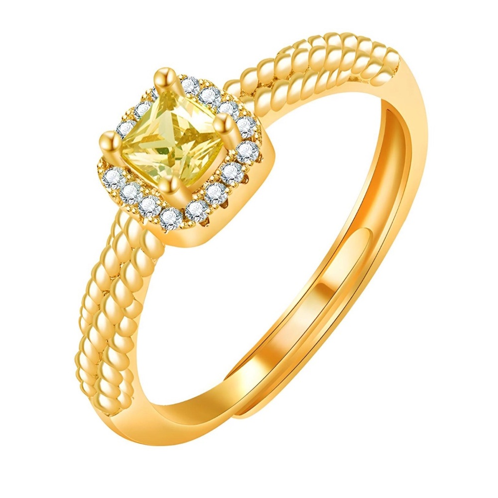 18K Gold Plated Yellow Gemstone Ring Adjustable Brass